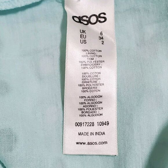 ASOS Pencil Midi Dress Size 2 Seafoam Green Anglais Embroidered Womens - Picture 13 of 14